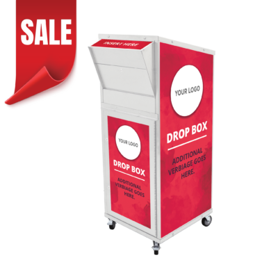Large White Payment Drop Box on Casters (710) with Plastic Collection Tote, White Powder Coat