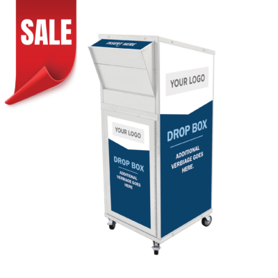Large White Payment Drop Box on Casters (710) with Plastic Collection Tote, White Powder Coat