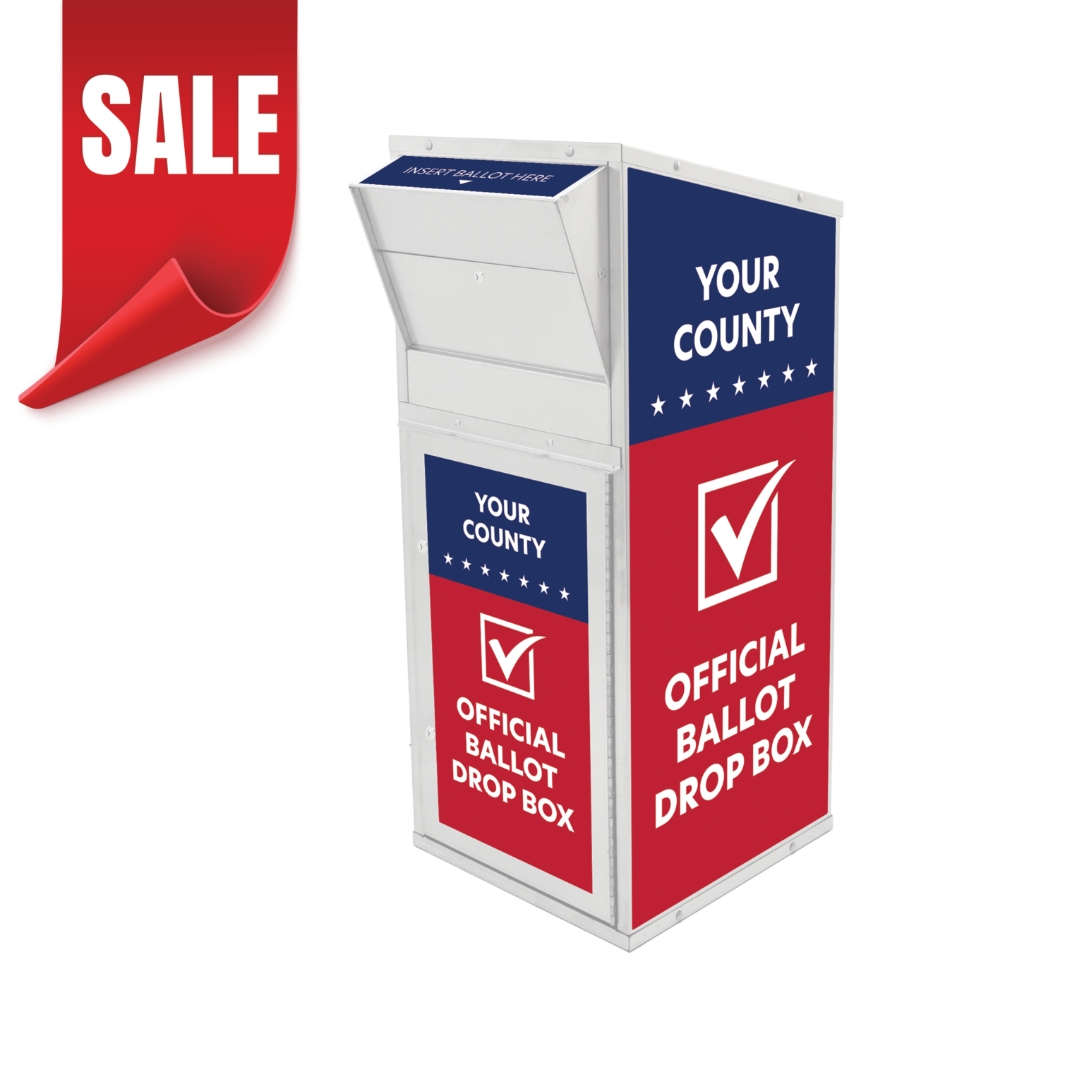 Large Ballot Drop Box (710) with Plastic Collection Tote, White Powder Coat