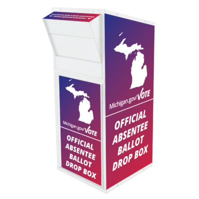 State of Michigan Large Ballot Drop Box (710) with Plastic Collection Tote, White Powder Coat
